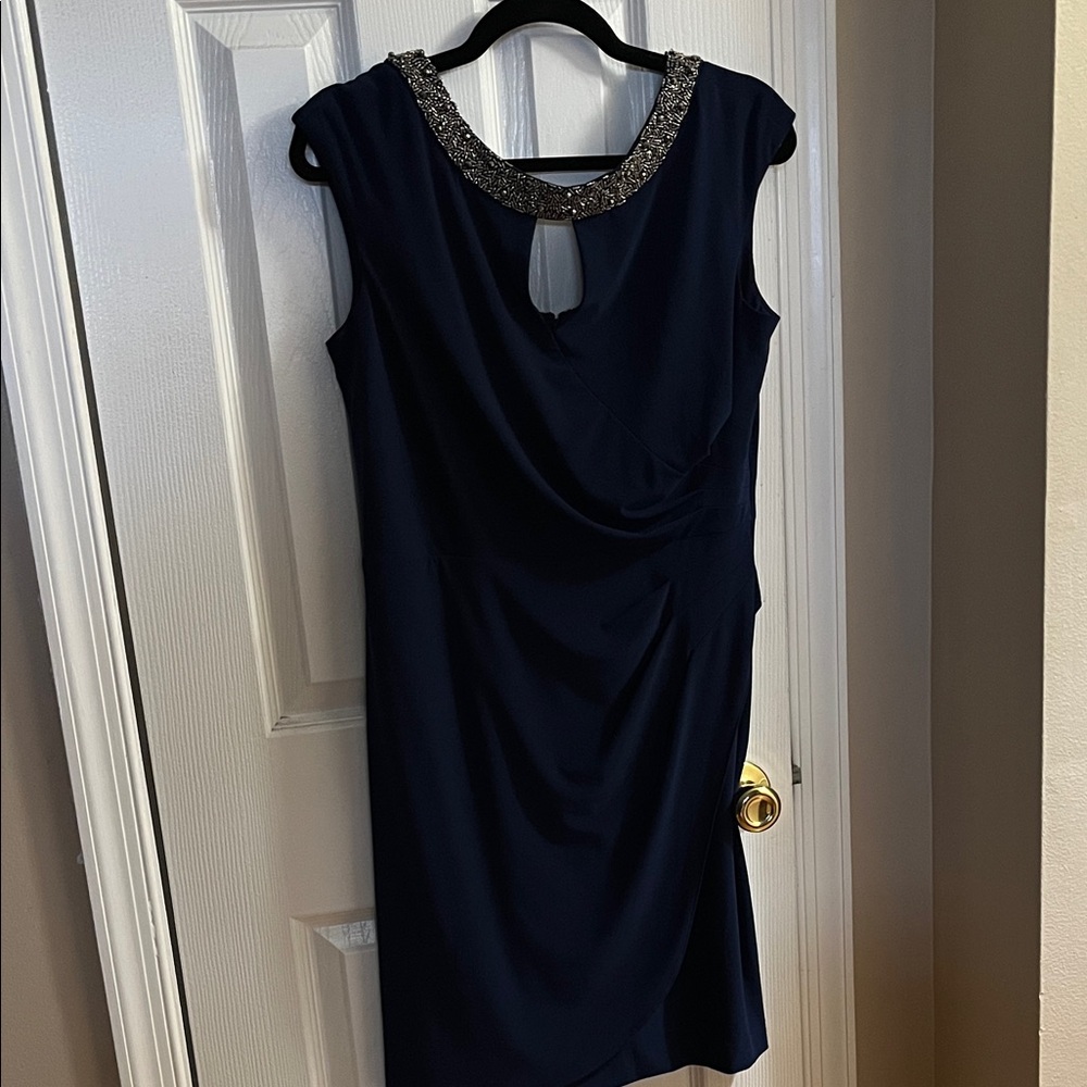 Alex Evenings Navy Dress with Embellished Collar